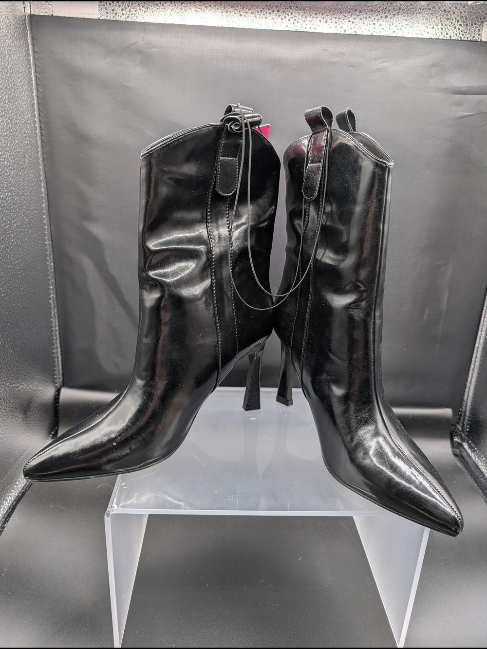 Rampage Black Pointed-Toe Western Stiletto Boots with Buckle Detail - Picture 3 of 5